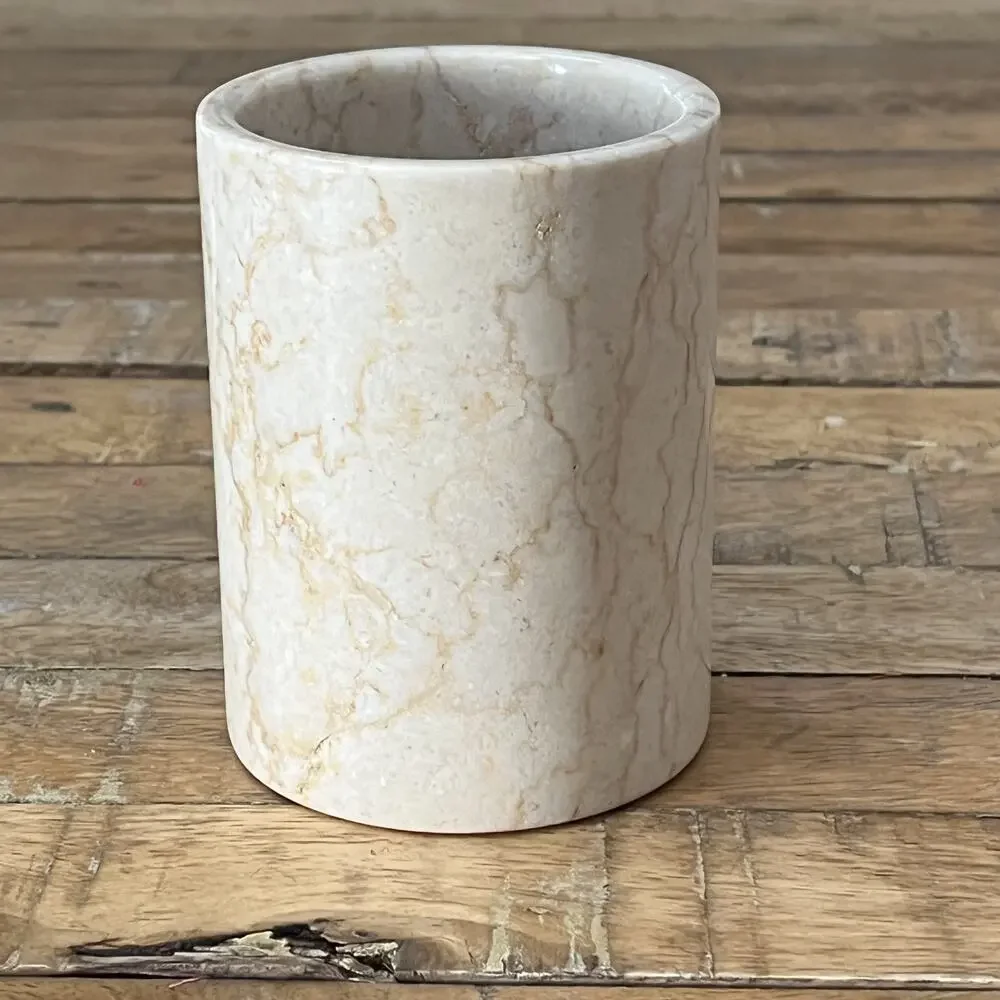 Selamat Designs Beige Marble Cup Toothbrush Holder 4